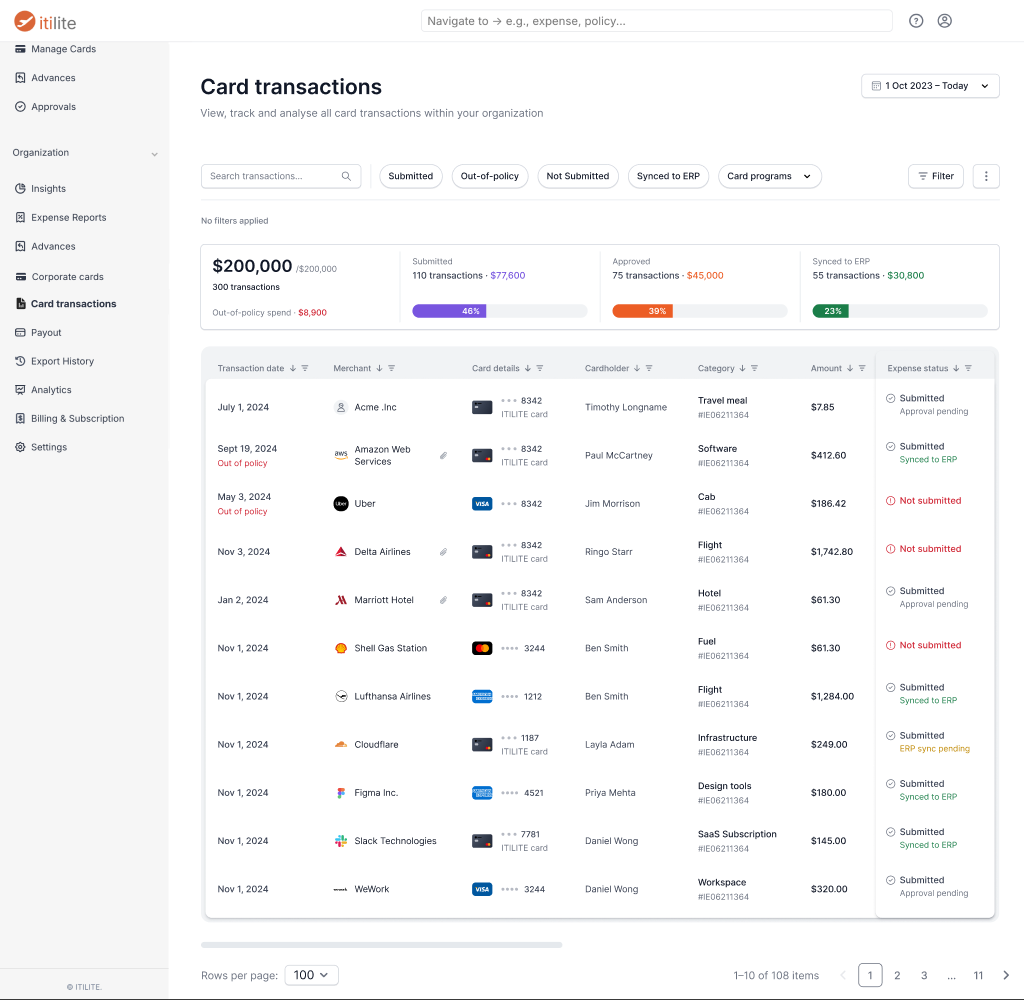 Expenses Dashboard — card transactions console
